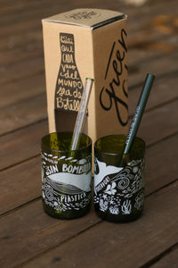 Pack de 2 vasos GREEN GLASS + 2 Kit de Bombillas GLASHALM - Glashalm